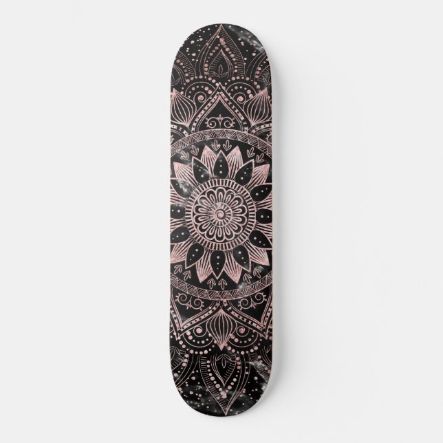 Elegant  Rose Gold Dots Mandala Marble  Skateboard (Front)