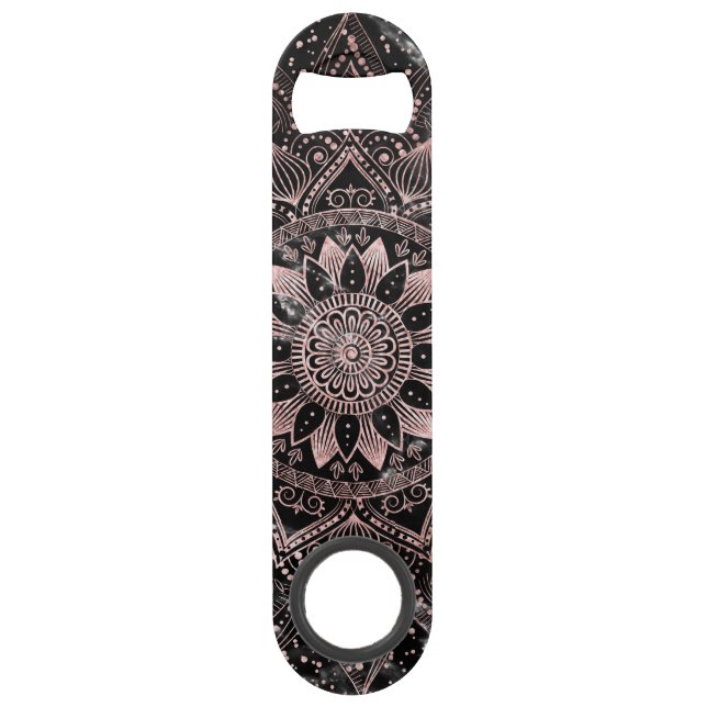 Elegant  Rose Gold Dots Mandala Marble  Speed Bottle Opener (Front)