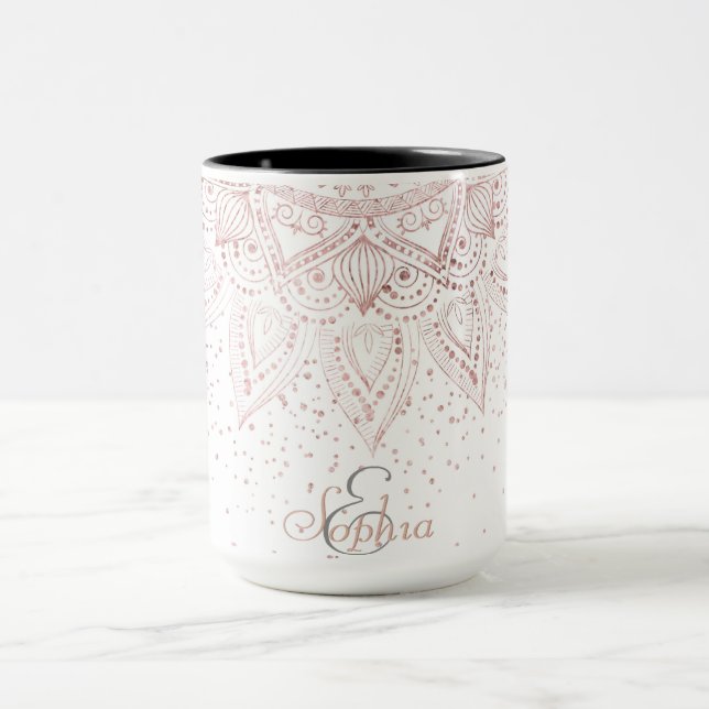 Elegant Rose Gold Dots Mandala Mug (Center)