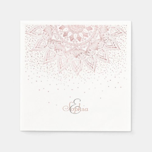 Elegant Rose Gold Dots Mandala Paper Napkins