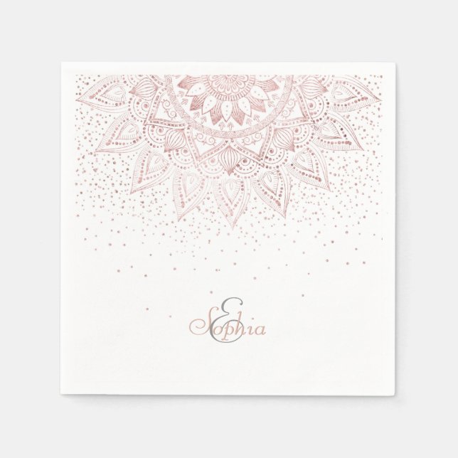 Elegant Rose Gold Dots Mandala Paper Napkins (Front)