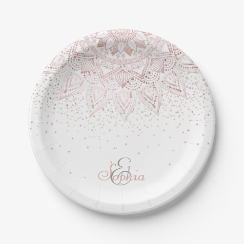 Elegant Rose Gold Dots Mandala Paper Plates