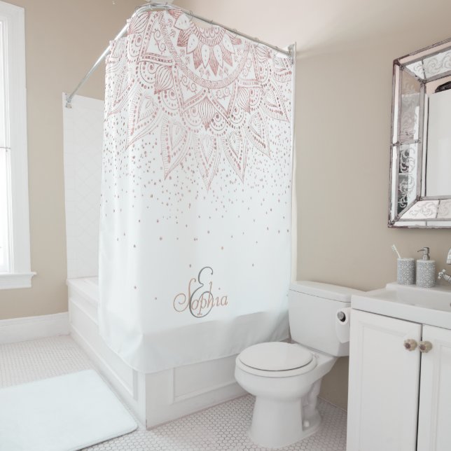 Elegant Rose Gold Dots Mandala Shower Curtain (In Situ)
