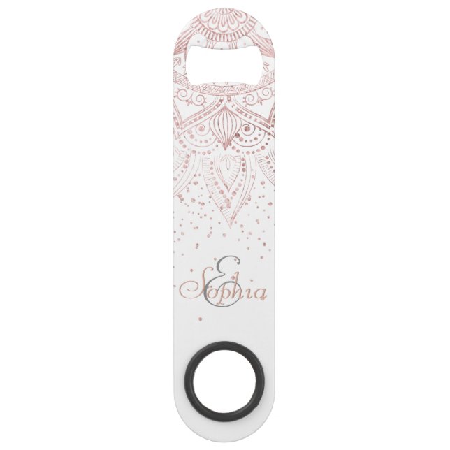 Elegant Rose Gold Dots Mandala Speed Bottle Opener (Front)