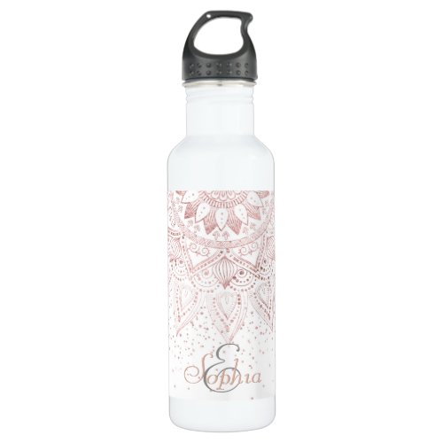 Elegant Rose Gold Dots Mandala Water Bottle