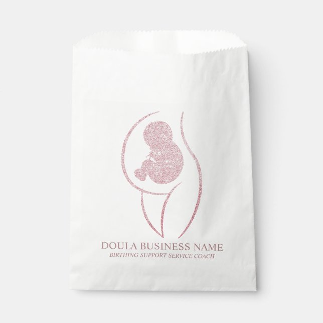 Elegant Rose Gold Doula & Baby Favor Bag (Front)