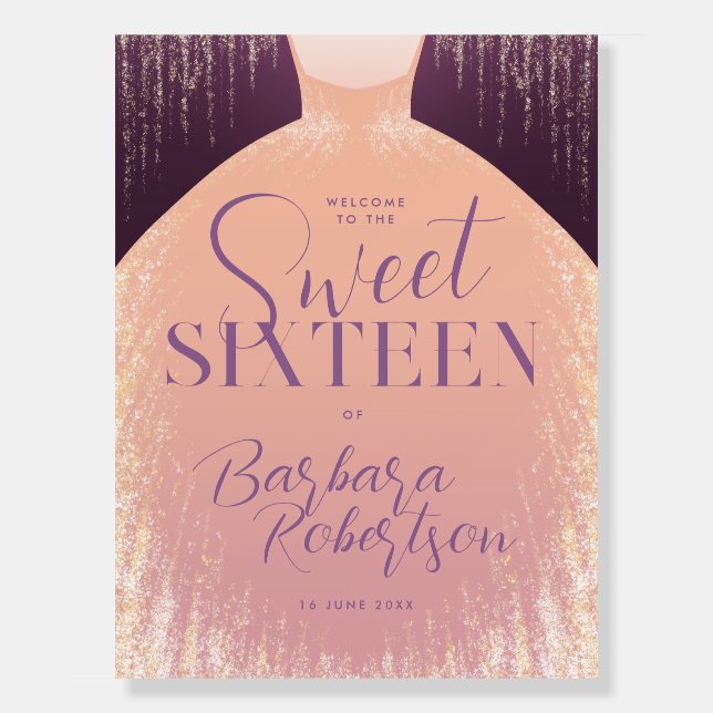 Elegant Rose Gold Dress Sweet Sixteen Welcome Foam Board (Front)