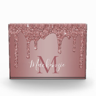 Elegant Rose Gold Dripping Glitter Monogram Acrylic Award