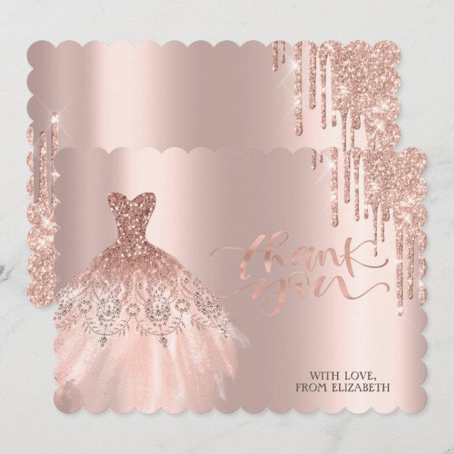 Elegant Rose Gold Drips Dress Thank You Card (Front/Back)