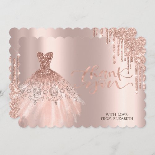 Elegant Rose Gold Drips Dress Thank You Card