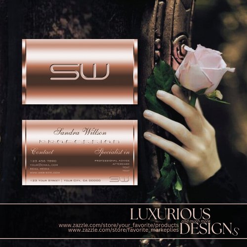 Elegant Rose Gold Effect Faux 3D Monogram Quality Business Card