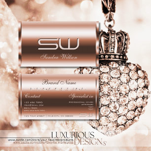 Elegant Rose Gold Effect Faux 3D Optics Monogram Business Card