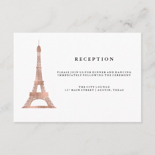 Elegant Rose Gold Eiffel Tower Wedding Reception Enclosure Card
