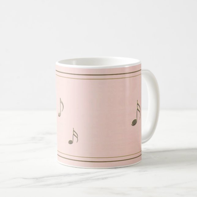 Elegant Rose Gold Embossed Music Note Piano Singer Coffee Mug (Front Right)