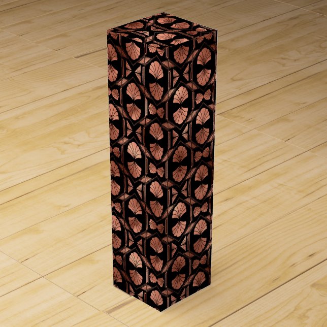 Elegant Rose Gold Fan Grid Art Deco Pattern Design Wine Box (Front)