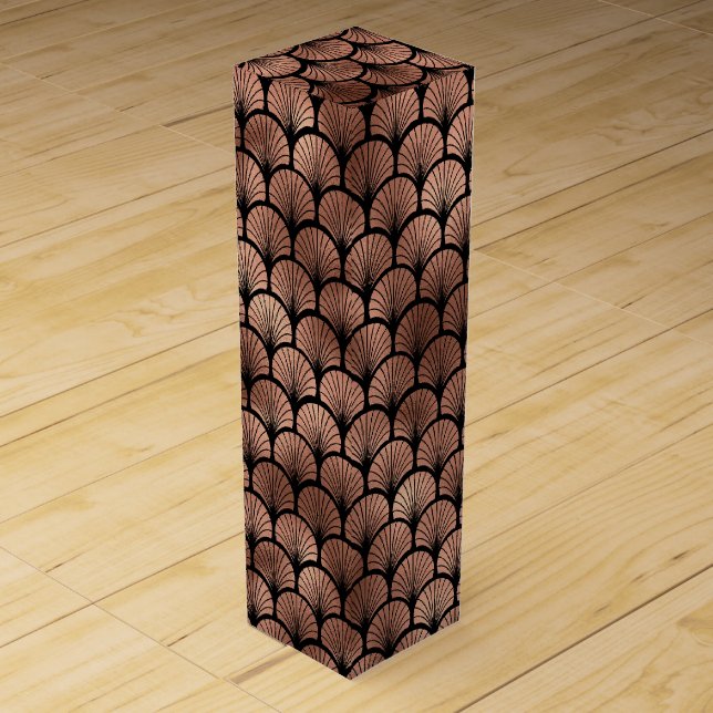 Elegant Rose Gold Fan Grid Art Deco Pattern Wine Box (Front)