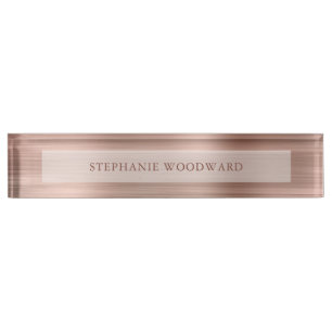 Elegant Rose Gold Faux Brushed Metal Foil Desk Name Plate