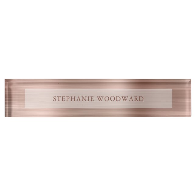 Elegant Rose Gold Faux Brushed Metal Foil Desk Name Plate (Front)