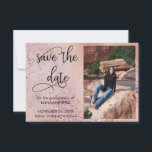 Elegant Rose Gold Faux Foil and Glitter Photo Save The Date<br><div class="desc">Elegant Rose Gold Save the Date with your own photo and ornate hand lettered calligraphy. The template is set up for you to upload a picture of the quince and personalize with your celebration date. The design has a trendy blended background of rose gold faux foil, watercolor, rose gold foil...</div>