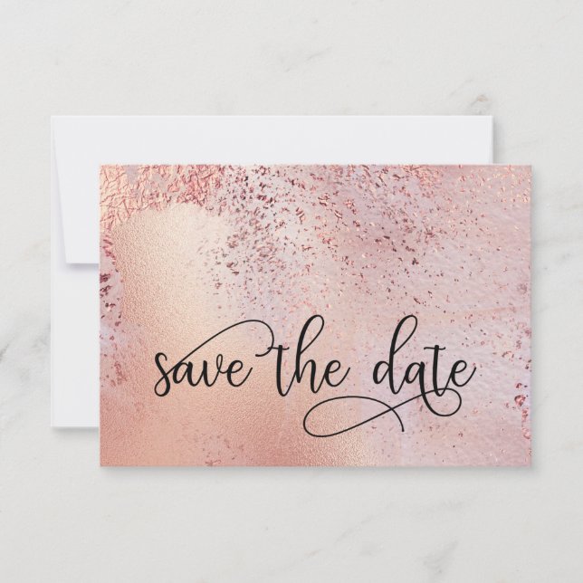 Elegant Rose Gold Faux Foil and Glitter Save The Date (Front)