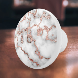 Elegant Rose Gold Faux Foil Marble Ceramic Knob