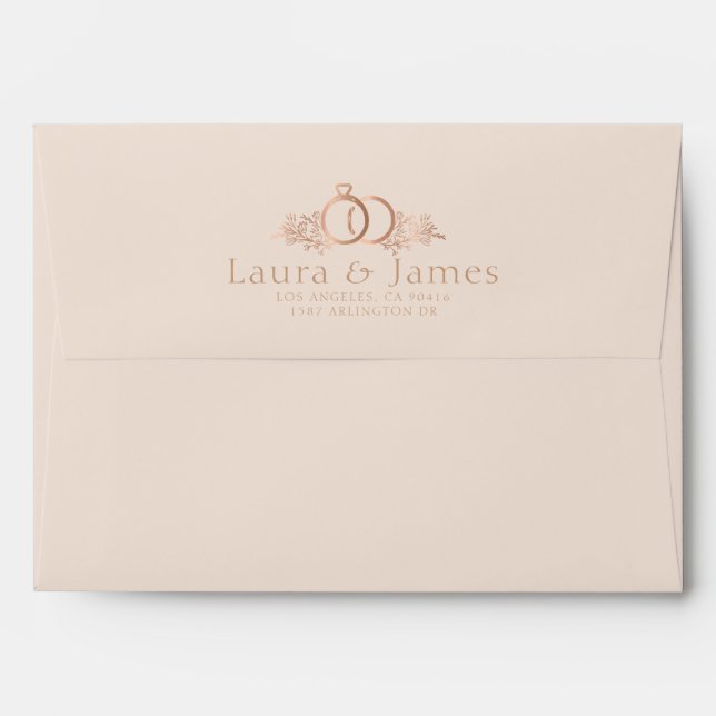 Elegant Rose gold Faux Glitter chic Wedding Envelo Envelope (Back (Top Flap))