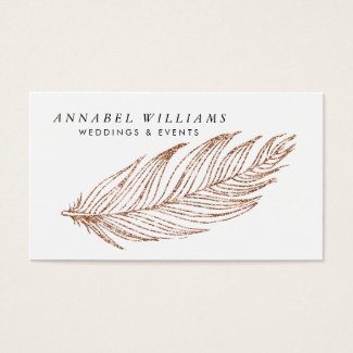 Elegant Rose Gold Faux Glitter Feather Business Card