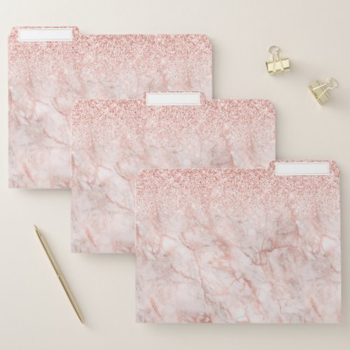 Elegant Rose Gold Faux Glitter Marble Pattern File Folder