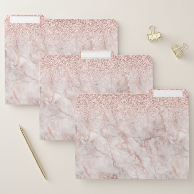 Elegant Rose Gold Faux Glitter Marble Pattern File Folder (Set)
