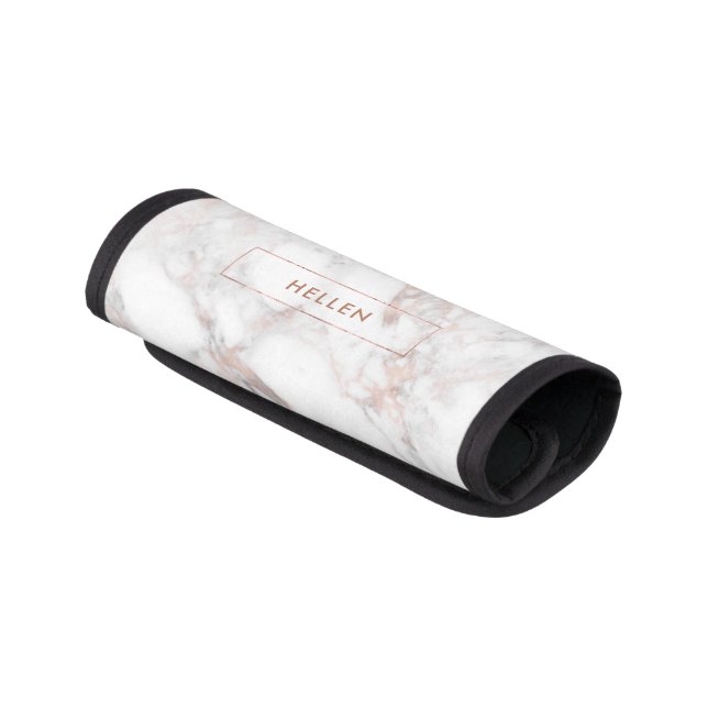 Elegant Rose-gold Faux Marble Monogram Luggage Handle Wrap (Angled)