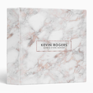 Elegant Rose-Gold Faux Marble Stone 3 Ring Binder