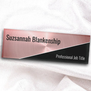 Elegant Rose Gold Faux Metal & Black Diagonal Name Tag