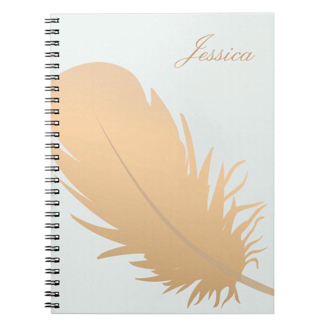 Elegant Rose Gold Feather Art Personalized Notebook (Front)