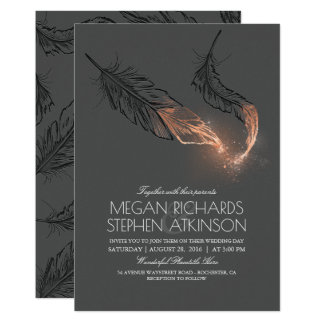 Elegant Rose Gold Feathers Vintage Wedding Card