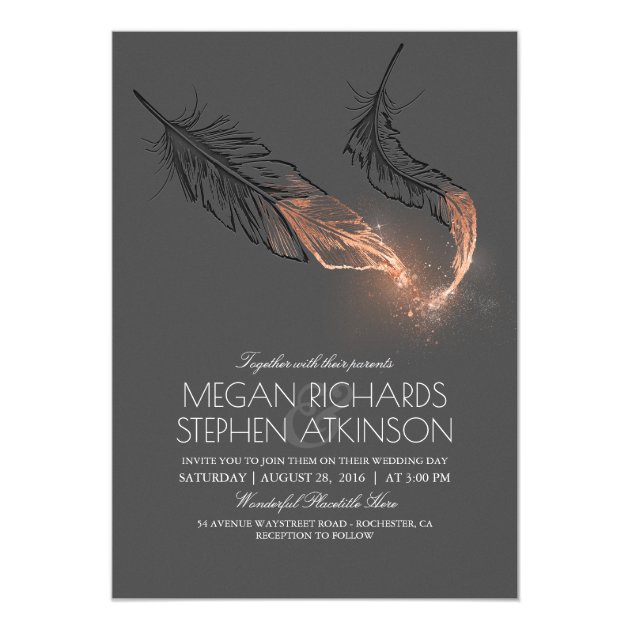 Elegant Rose Gold Feathers Vintage Wedding Invitation