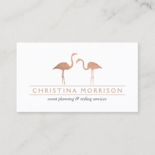 Elegant Rose Gold Flamingos Event Planner White Business Card