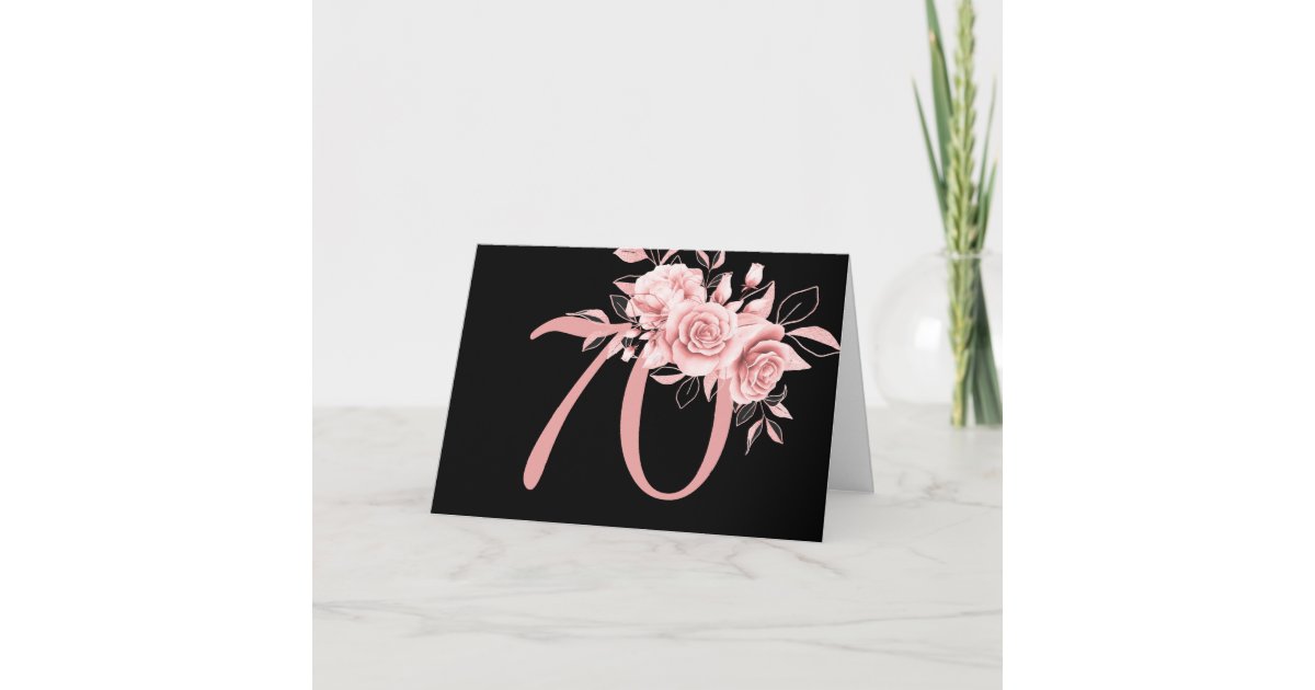 Elegant Rose Gold Floral 70th Birthday Party Card | Zazzle