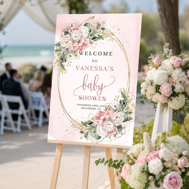 Elegant Rose Gold Floral Baby Shower Welcome Sign (Elegant Rose Gold Floral Baby Shower Welcome Sign)