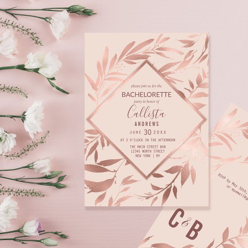 Elegant Rose Gold Floral Bachelorette Blush Pink Invitation