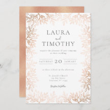 Elegant Rose Gold Floral Border Typography Wedding