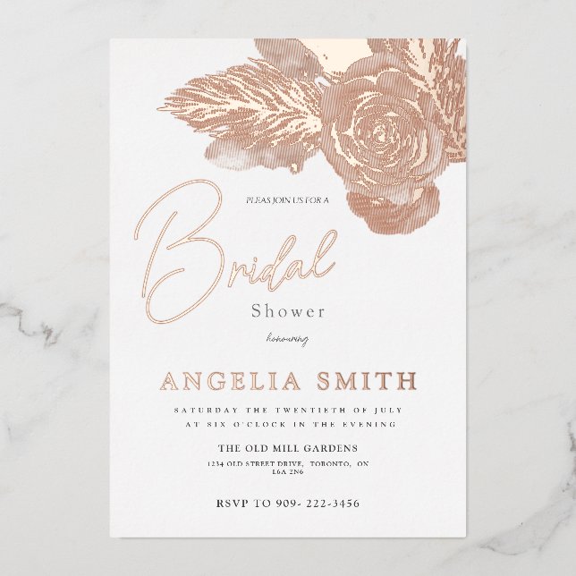 Elegant Rose Gold Floral Bridal Shower Real Foil Invitation (Front)