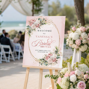 Elegant Rose Gold Floral Bridal Shower Welcome Poster