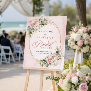 Elegant Rose Gold Floral Bridal Shower Welcome Poster