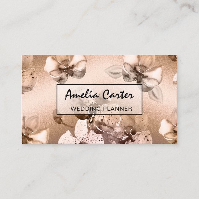 Elegant Rose Gold Floral business cards (Front)