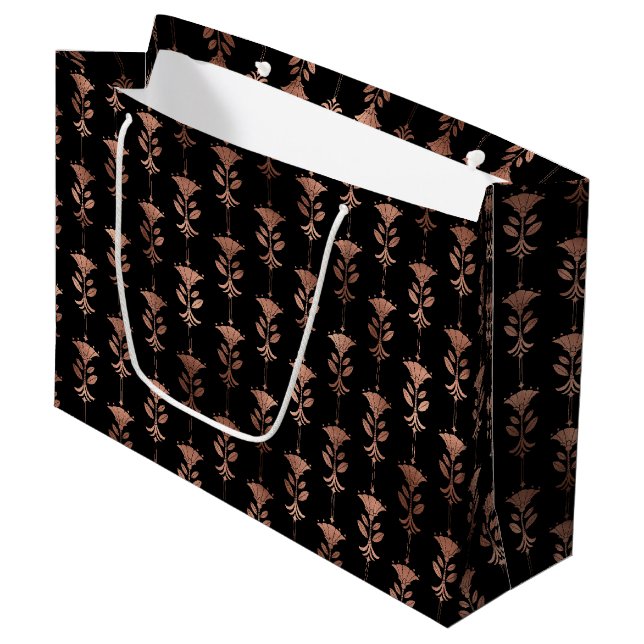 Elegant Rose Gold Floral Column Art Deco Pattern Large Gift Bag (Front Angled)