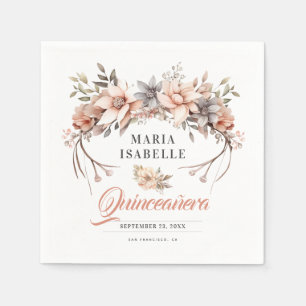 Elegant Rose Gold Floral Crown Quinceañera Party Napkins