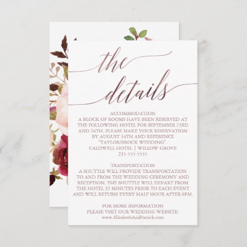 Elegant Rose Gold  Floral Details Insert Card