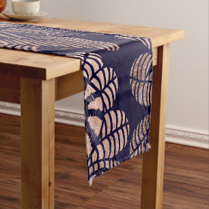 Elegant Rose Gold Floral Drawings on Navy Blue Short Table Runner