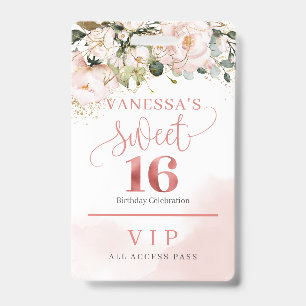 Elegant rose gold floral eucalyptus gold sixteen badge
