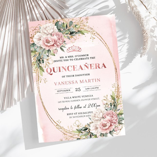 Elegant Rose Gold Floral Eucalyptus Quince Invite (Elegant Rose Gold Floral Eucalyptus Quince Invite)